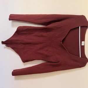 Abercrombie & Fitch Ribbed V-Neck Bodysuit - Rust